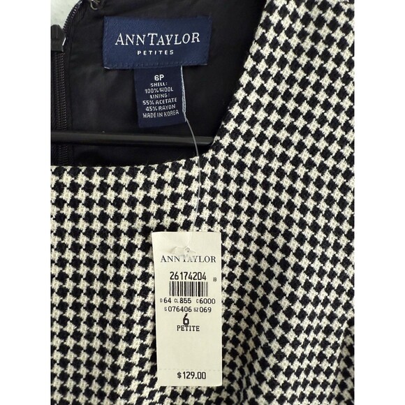 Vintage Ann Taylor 100% Wool Sheath Dress Size 6 P Houndstooth Square Neck New - Picture 3 of 9